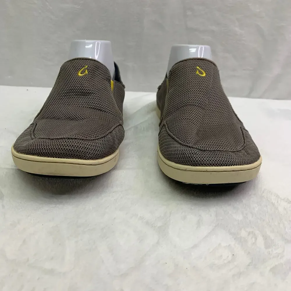 OluKai Mens 8.5 Nohea Mesh Sneakers Lace Up Slip On Comfort Shoes Gray Yellow